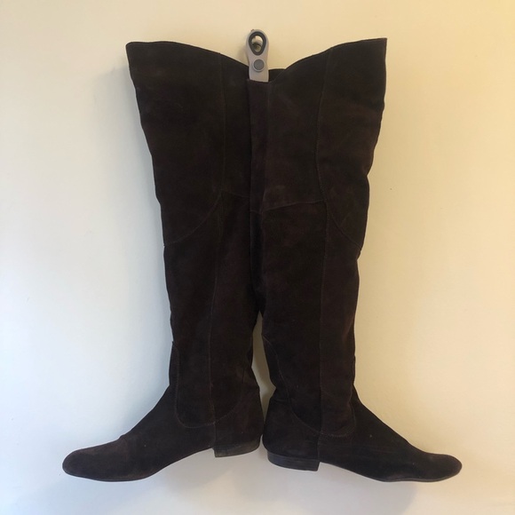 White Mountain Shoes - White Mountain Low Heel Dark Brown Knee-High Suede Boots (7.5)